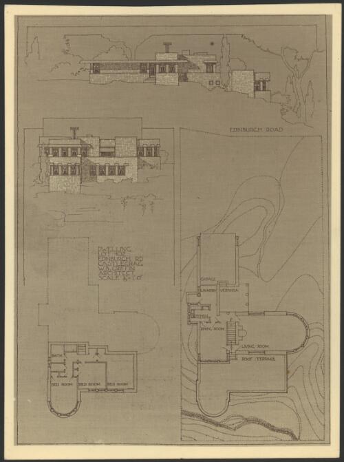 Plans and elevations for dwelling , Lot 102, Edinburgh Road, Castlecrag, [Sydney, New South Wales] [picture] / Walter Burley Griffin
