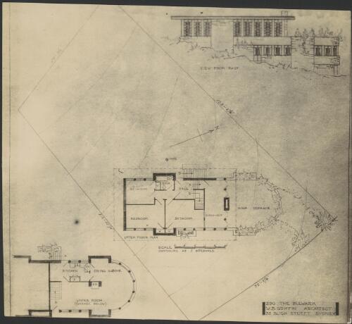Plan and elevation, 290 The Bulwark, Castlecrag, [Sydney, New South Wales] [picture] / Walter Burley Griffin