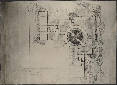 Detailed landscape plan and ground plan of Mme Wolfcarius house, Lot 644, The Ramp, Cape Estate, Castlecrag, New South Wales [picture] / Walter Burley Griffin