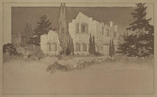 Perspective 3D study for residence, Eric Herbert Pratten Esq. Telegraph Road, Pymble, [New South Wales] [picture] / Walter Burley Griffin and Eric Nicholls, Architects