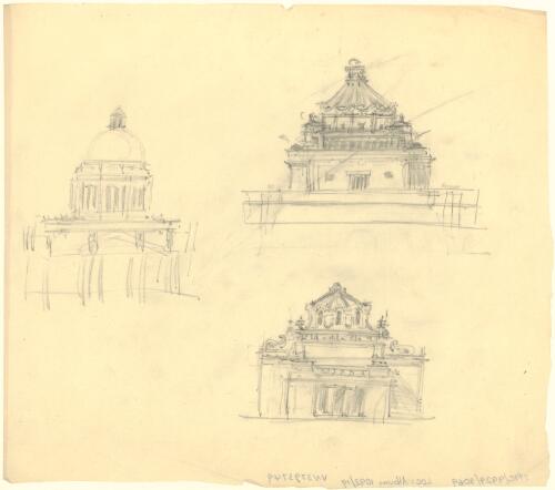 Exterior sketches of elevations and roof details [picture] / [Walter Burley Griffin]