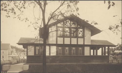 Front exterior view of Schwartz house, [Wilmette, Illinois], U.S.A., [2] [picture] / [Walter Burley Griffin]