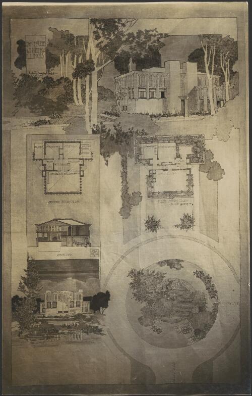 Perspective rendering of Walter Burley Griffins own house at Winnetka, Illinois [2] [picture] / Walter Burley Griffin