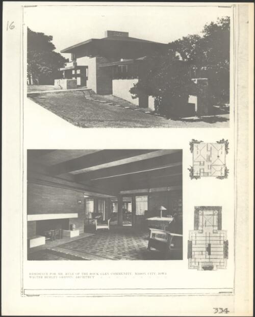 Exterior and interior views of Mr. Rule House, Mason City, Iowa [picture] / Walter Burley Griffin