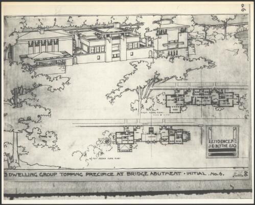 Perspective view and floor plan for residence J.E. Blythe Esq. [Mason City, Iowa] [picture] / Walter Burley Griffin
