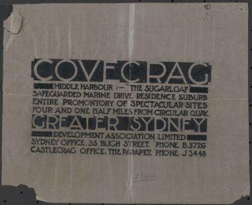 Covecrag, Middle Harbour, the Sugarloaf [picture] / Greater Sydney Development Association Limited