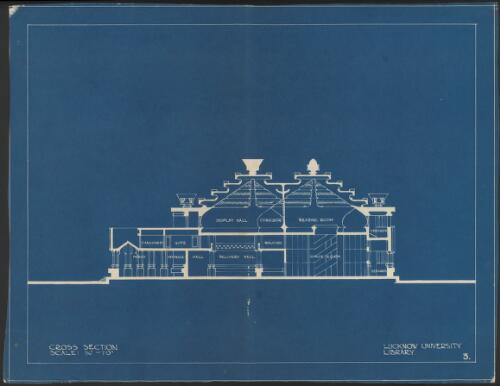 Cross section elevation, Lucknow University Library [picture] / [Walter Burley Griffin]