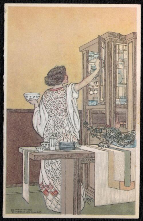 Woman at china cabinet [picture] / Marion Mahony Griffin