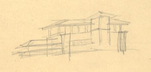 Perspective view of home [picture] / [Walter Burley Griffin]