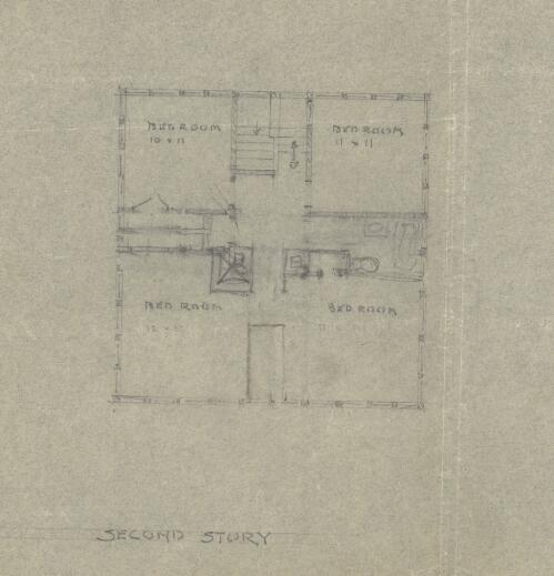 Second story [i.e. storey] plan for Prairie House [picture] / [Walter Burley Griffin]