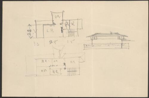 Floor plans and  elevation sketch for an American House [picture] / [Walter Burley Griffin]