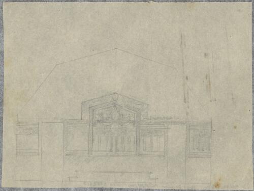 Interior elevation with decorations and stage? [picture] / [Walter Burley Griffin]