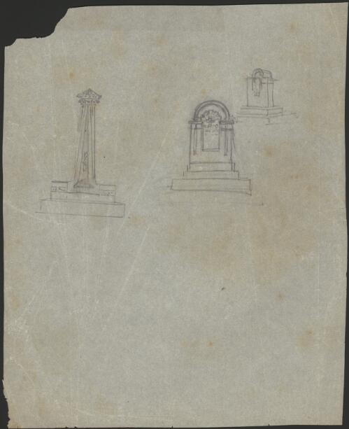 Two elevations and perspective of memorial labelled Ohio [picture] / [Walter Burley Griffin]