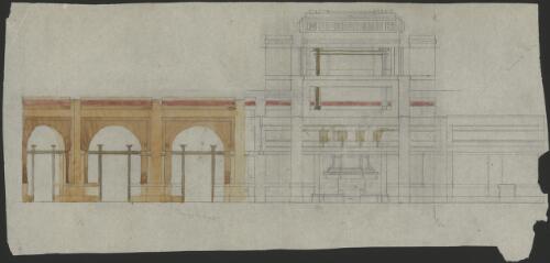 Elevation of a facade of an urban building with arches [picture] / [Walter Burley Griffin]