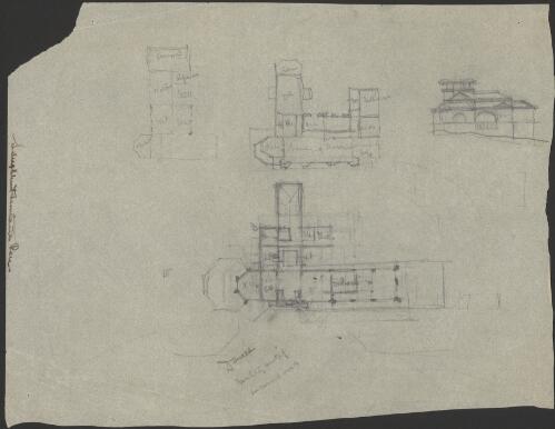 Floor plan studies  and elevation of exterior [picture] / [Walter Burley Griffin]