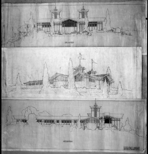 Plan and perspective of Barwon Heads Golf Club, Club House, Geelong, Victoria, 1922 [picture] / Walter Burley Griffin