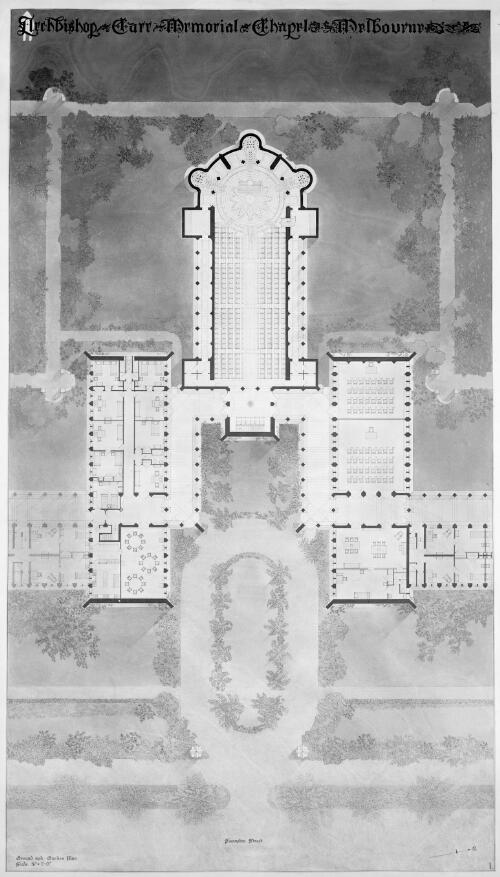 Archbishop Carr Memorial Chapel ground and garden plan, [Newman College, University of Melbourne, Victoria, ca. 1915, 5] [picture] / [Walter Burley Griffin]