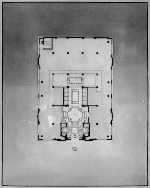 First floor plan of Chicago Tribune Tower competition, ca. 1921, [2] [picture] / Walter Burley Griffin