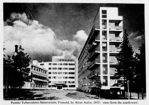 Paimio Tuberculosis Sanitorium, a view from the south-east, Finland, 1932 [picture] / by Alvar Aalto