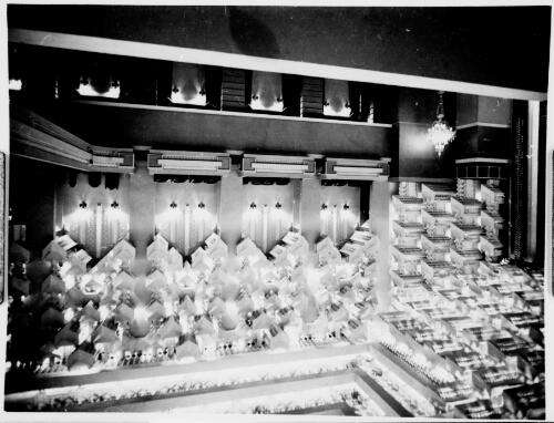 Interior view of ceiling, inside main theatre, Capitol Theatre, Swanston Street, Melbourne, Victoria, 1924, [4] [picture] / [Walter Burley Griffin]