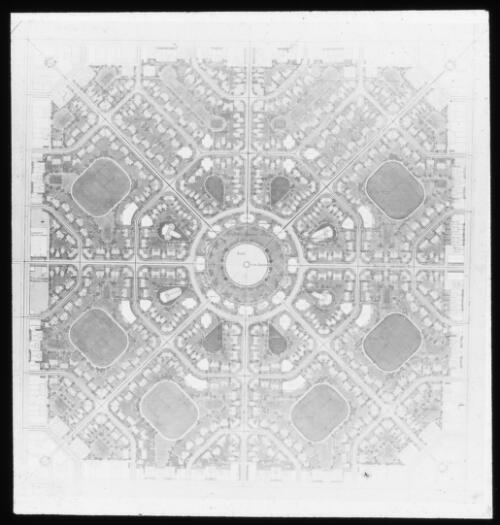 W. B. Griffin and E. Lawrence City Club Competitive plan for a quarter section, Chicago, Illinois, United States of America [transparency] / [Walter Burley Griffin and E. Lawrence]