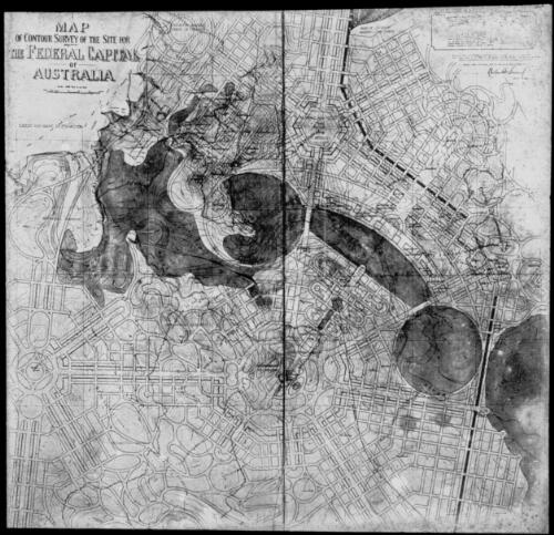 Canberra Federal Capital of Australia preliminary plan [cartographic material] : [original competition drawing as drawn on Scrivener topographic survey]