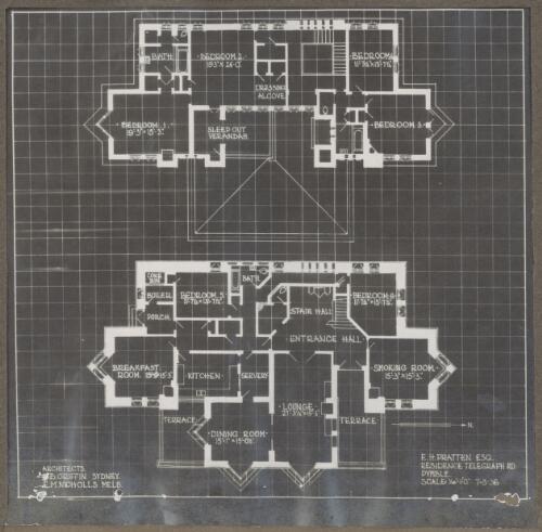 Floor plans for E. H. Pratten Esq. residence, Telegraph Road, Pymble, New South Wales [picture] / Walter Burley Griffin and Eric Nicholls, Architects