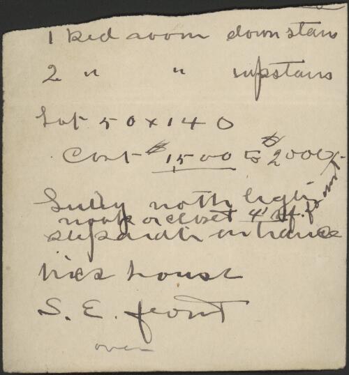 Walter Burley Griffin notes as to coat closet and other rooms required [manuscript] / [Walter Burley Griffin]