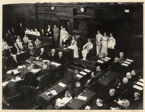[Her Majesty Queen Elizabeth the Second and His Royal Highness The Duke of Edinburgh, seated in the Senate, Parliament House, Canberra 1954] [picture]