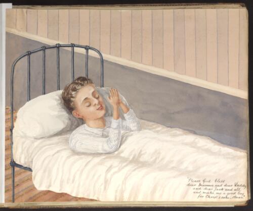 [Drawing of a young man lying in bed praying] [picture] / R. W. Stuart