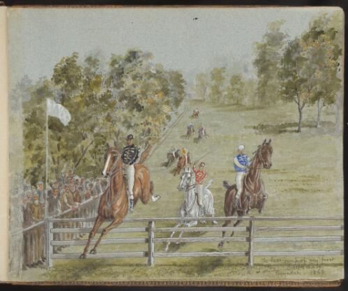 The last jump of my first, Steeplechase, Gayndah, 1868 [picture] / R. W. Stuart