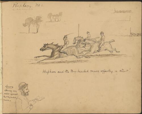 Prophecy No. 1, Whipham and the Big-headed mare effecting a start! [picture] / R. W. Stuart