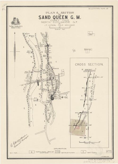 Plan & section of Sand Queen G.M., Comet Vale, North Coolgardie G.F. [cartographic material] / by J.T. Jutson