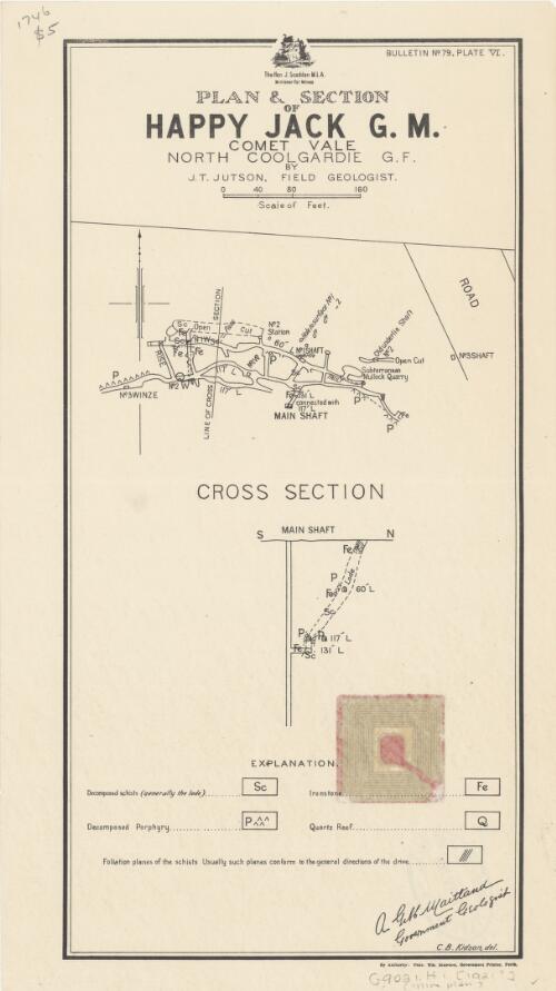 Plan & section of Happy Jack G.M., Comet Vale, North Coolgardie G.F. [cartographic material] / by J.T. Jutson