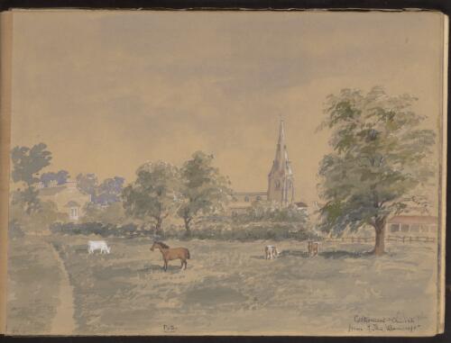 Cottesmore church from 'The Bancroft', [Rutland, England] [picture] / R. W. Stuart