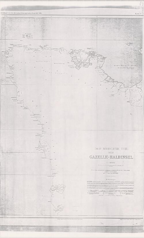 Der nördliche Teil der Gazelle-Halbinsel / unter Zugurundelegung der Aufnahmen von Wilhelm Wernicke u. S.M.S. Möwe gezeichnet von F. Bischoff unter Leitung von M. Moisel