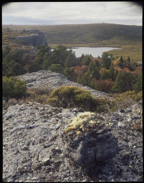 Conglomerate escarpment near Lake Will, Cradle Mountain-Lake St Clair National Park, Tasmania, 1986? [transparency] / Peter Dombrovskis
