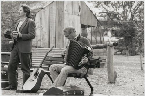 Dennis O'Keeffe, concertina, and Dave de Hugard, accordion, at the Bush Music Festival, Wilberforce, New South Wales, 1995, 2 [picture] / Sandra Martens