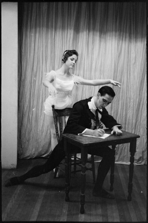 Lynette Sorrensen as The Spirit of Inspiration and Harold Collins as Paganini in Paganini by Charles Lisner, Lisner Ballet, Academy Theatre, Brisbane, 1962 (1) [picture] / Grahame Garner