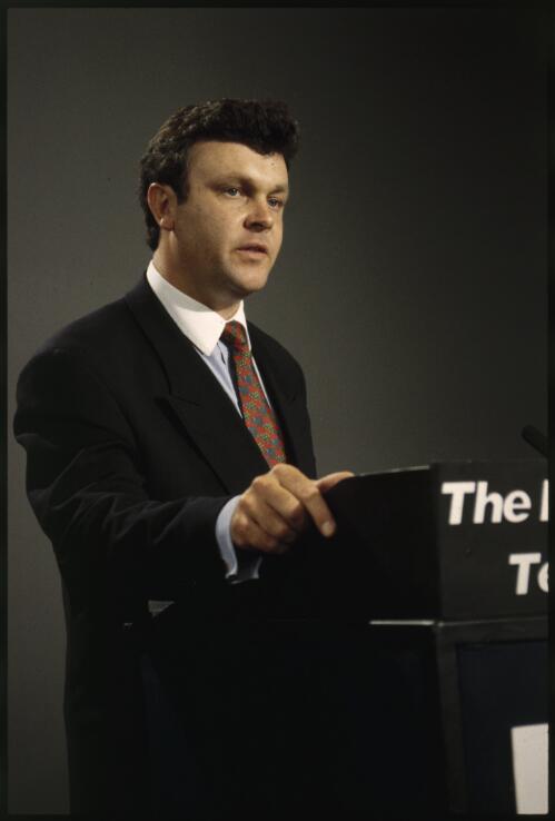 Portrait of Ian Campbell at the sports debate, National Press Club, Canberra, 23 February 1996, 1 [transparency] / James Nomarhas