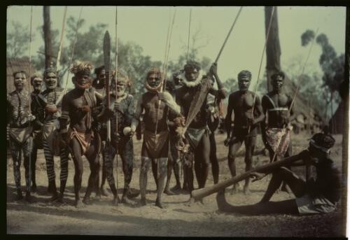Pukumani dancers, Melville Island, Tiwi Islands, Northern Territory, October 1948, 2 [transparency] / Axel Poignant