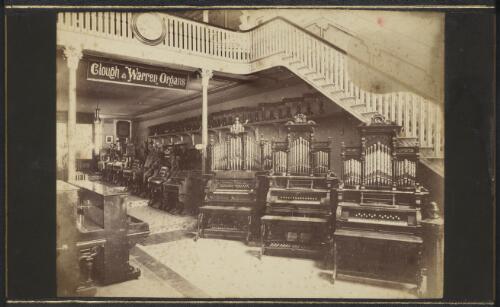 Clough and Warren Organs on display at the Nicholson and Company music store, Melbourne, ca. 1880 [picture] / J.W. Lindt