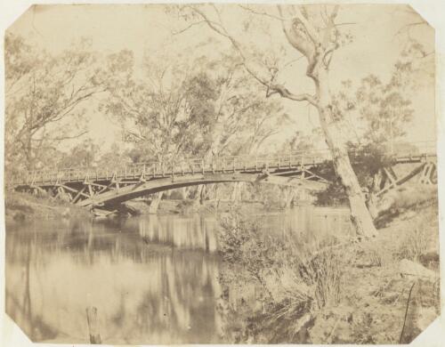 Bridge over a creek near the gold diggings, Beechworth, Victoria, 1856 [picture] / Walter Woodbury