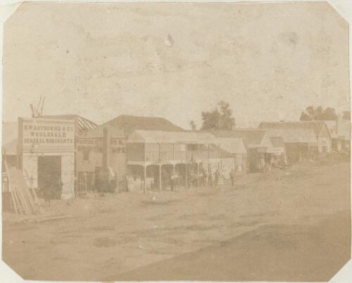 View of Ford Street, showing the Commercial Hotel and H.W. Hathorne and Co., Beechworth, Victoria, 1856 [picture] / Walter Woodbury