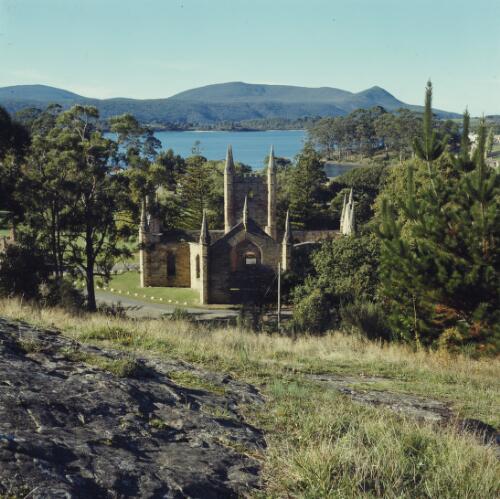 Unconsecrated church, Port Arthur, Tasmania, 1973?, 4 [transparency] / Peter Dombrovskis