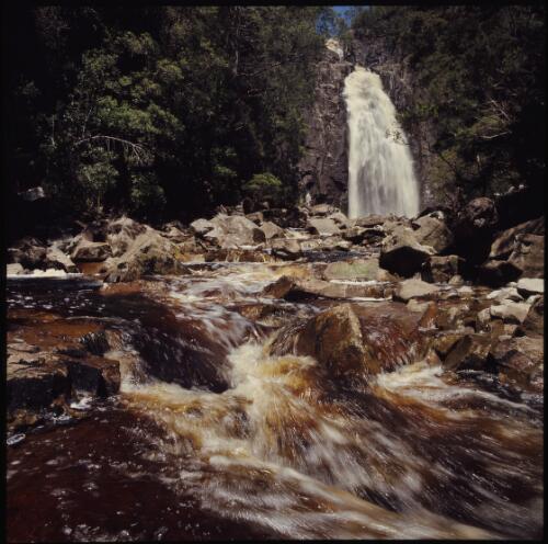Heemskirk Falls, west coast, Tasmania, 1974?, 2 [transparency] / Peter Dombrovskis