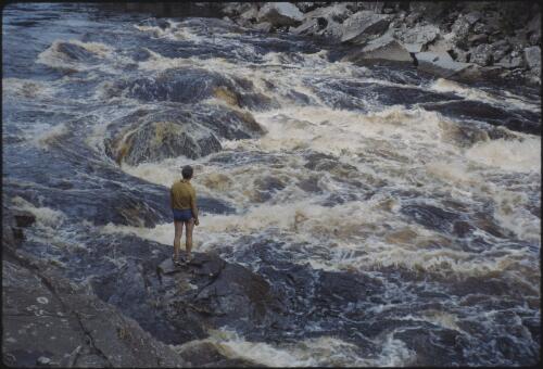 Olegas Truchanas, dolerite gorge rapids, Pieman River, Tasmania, 1962? [transparency] / Peter Dombrovskis