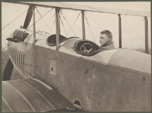 Nigel Love in the cockpit of a Curtiss Jenny biplane, Richmond, New South Wales, 1916 [picture] / Milton C. Kent