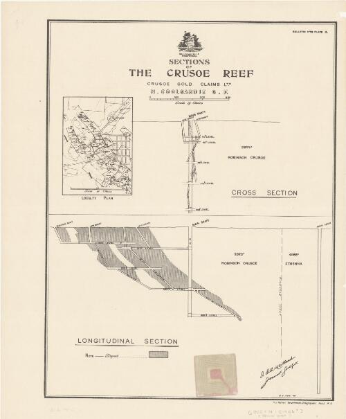 Sections of the Crusoe Reef, Crusoe Gold Claims Ltd., N. Coolgardie G.F. [cartographic material] : [Robinson Crusoe Mine, Menzies, W.A.]