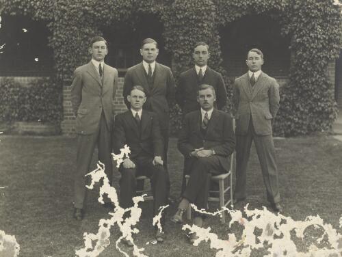 John Gorton with fellow senior students and a teacher, Geelong Grammar School, Corio, Victoria, ca. 1930 [picture] / Lockwood Studios